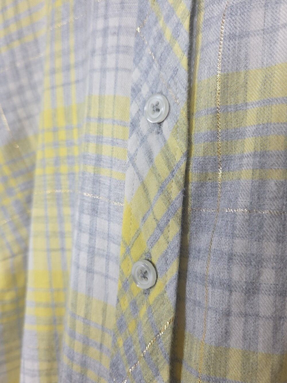Talbots Cotton Flannel Button Front Shirt Yellow 1XP Plaid Silver Thread PETITE - Picture 7 of 9